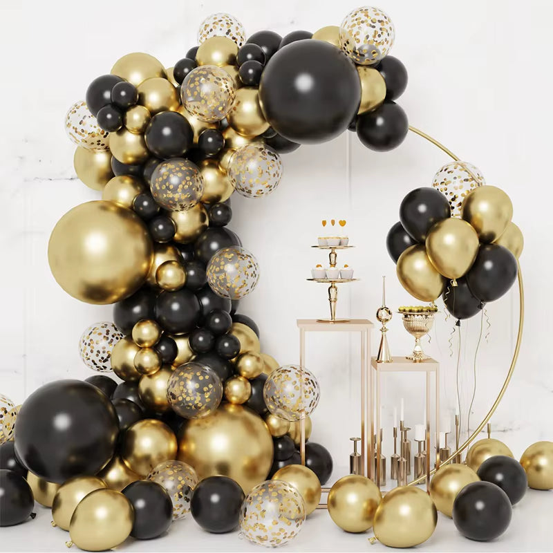 Guirnalda de Globos Negro y Dorado para Fiestas – Arco de Globos Decorativo para Cumpleaños, Bodas, Baby Shower y Despedidas de Soltera