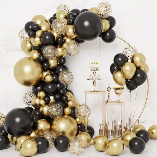 Guirnalda de Globos Negro y Dorado para Fiestas – Arco de Globos Decorativo para Cumpleaños, Bodas, Baby Shower y Despedidas de Soltera
