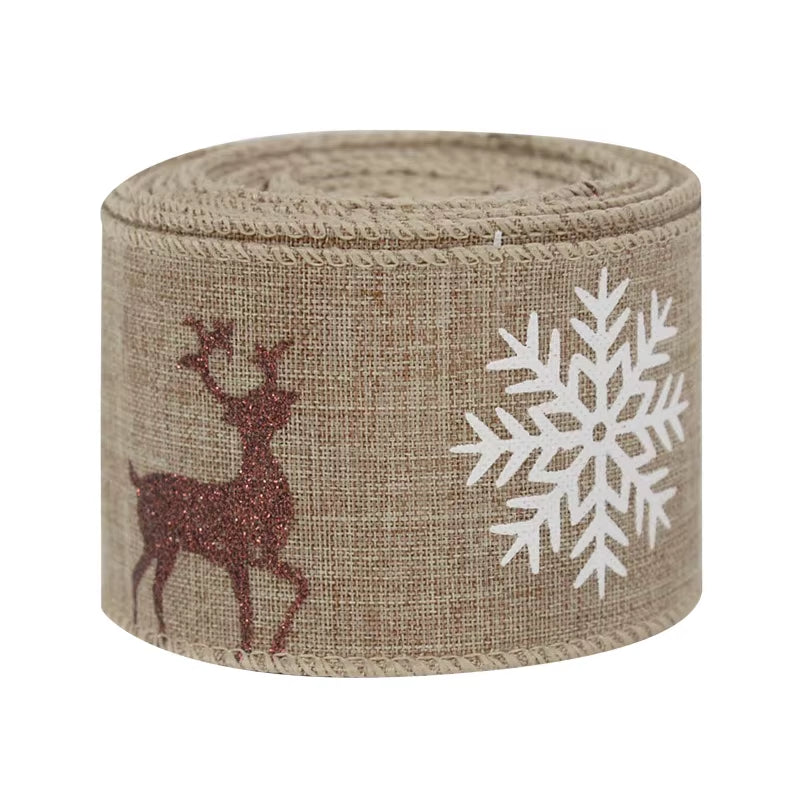 Cinta decorativa navideña de yute con bordados 5mx5cm
