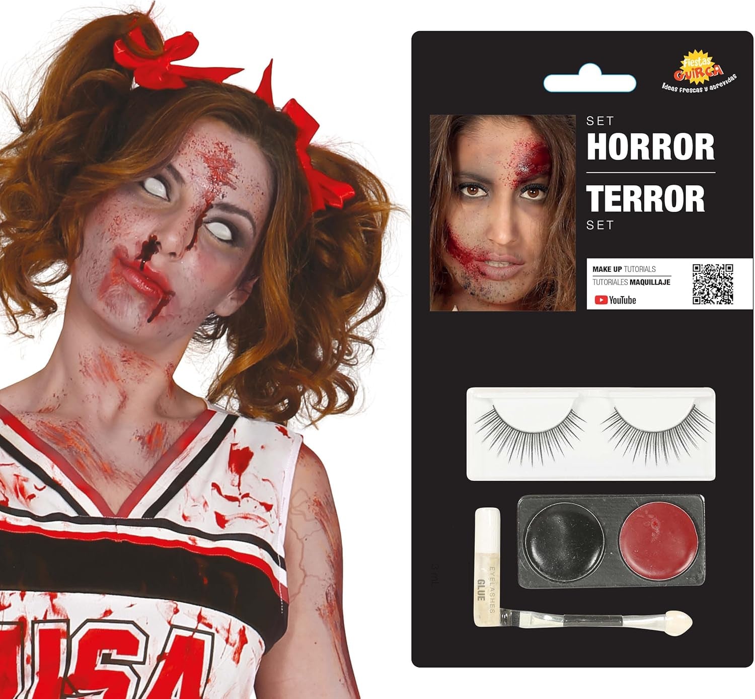 Kit Maquillaje Completo Negro y Rojo + Pestañas Postizas y Pegamento