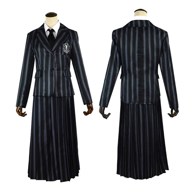 Conjunto de Disfraces Miércoles Addams & Uniformes de la Academia Nevermore – Mujer y Hombre