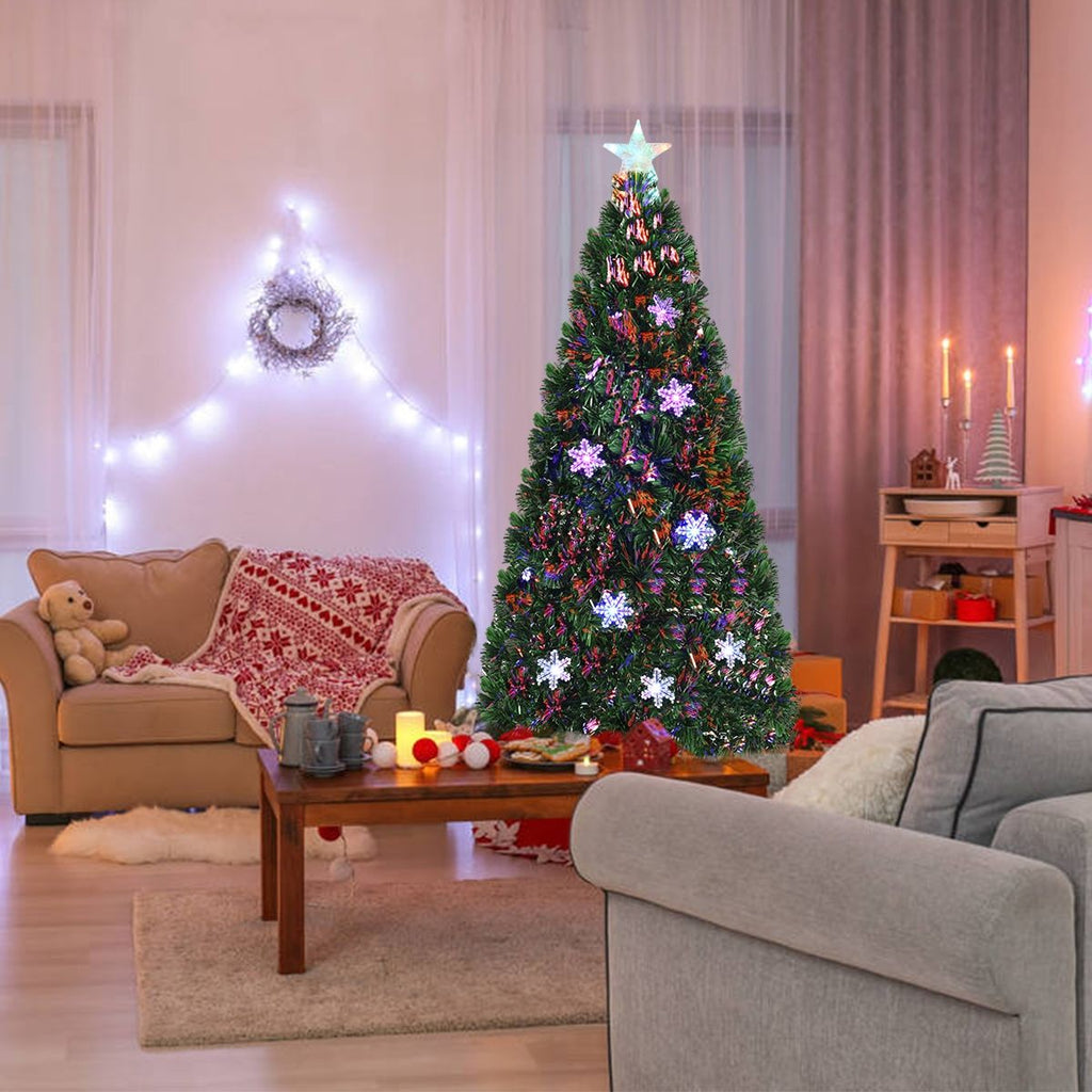 Árbol de Navidad Artificial 180 cm con Luces de Fibra Óptica Multicolor – Árbol 1.8 m Iluminado para Hogar y Fiestas