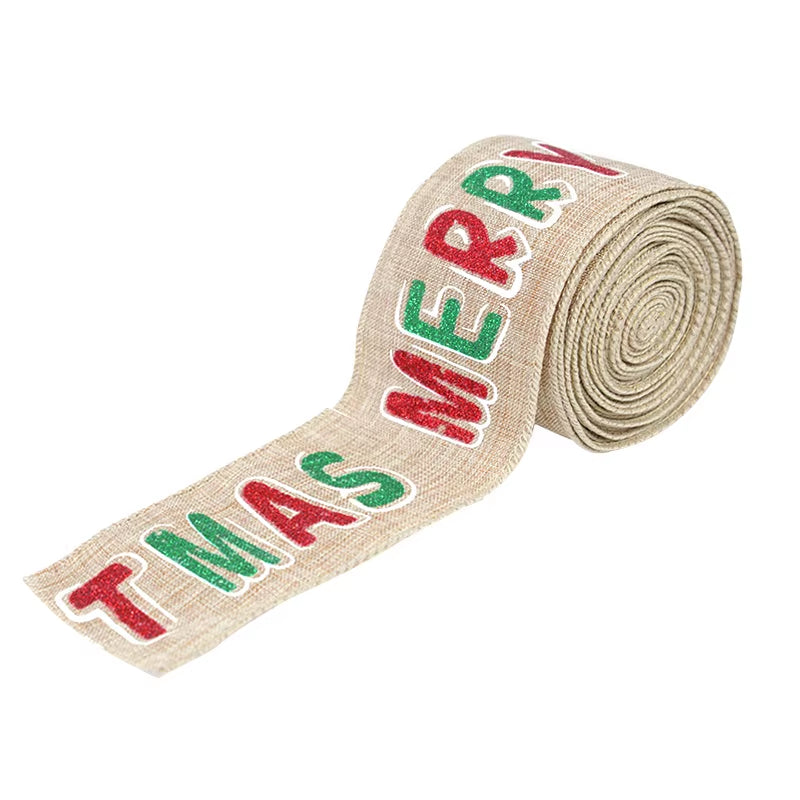 Cinta decorativa navideña de yute con bordados 5mx5cm