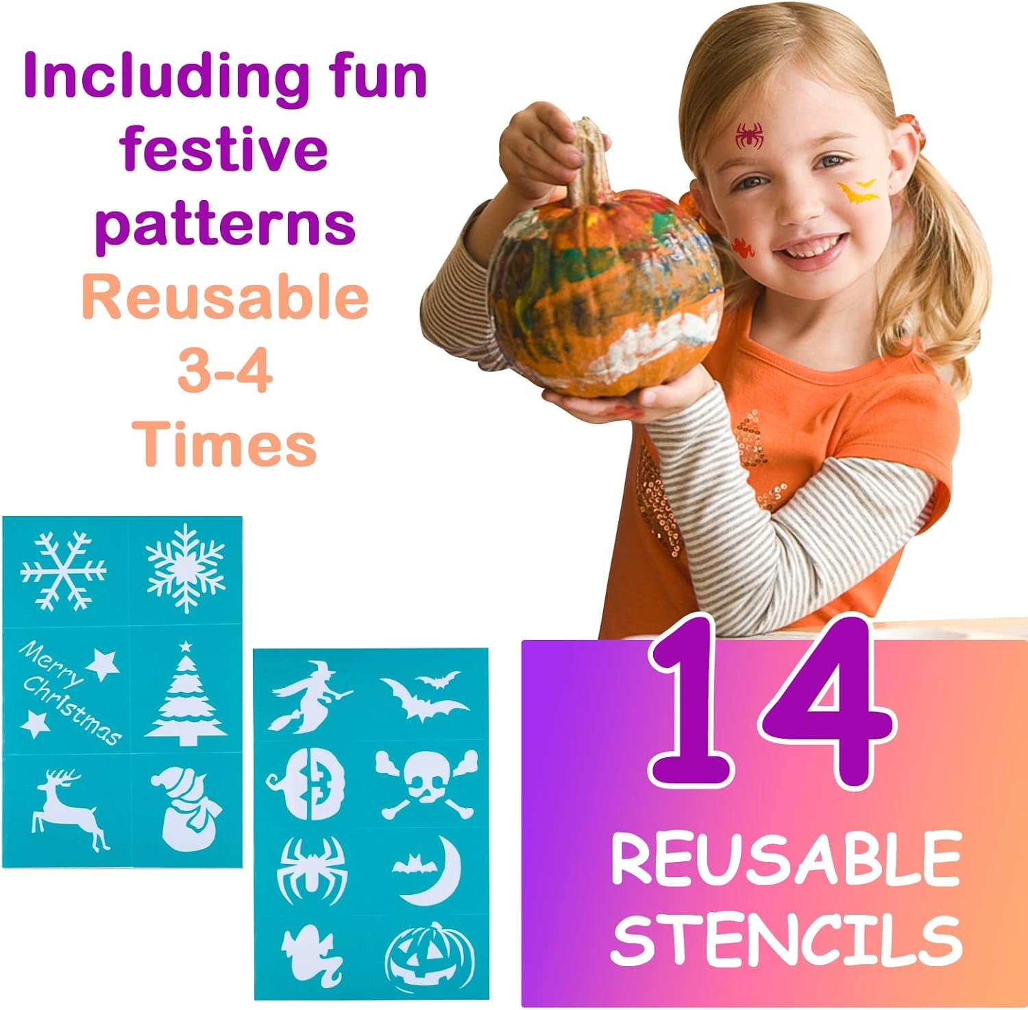 Set de Maquillaje Infantil 17 Colores con Plantillas – Carnaval, Halloween y Navidad