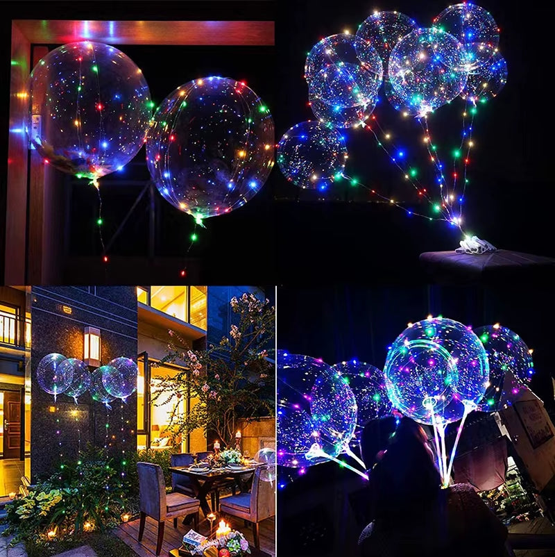 Pack 10 Globos LED Bobo Transparentes con Luces y Helio – Globos Luminosos para Decoración de Fiestas, Bodas y Eventos