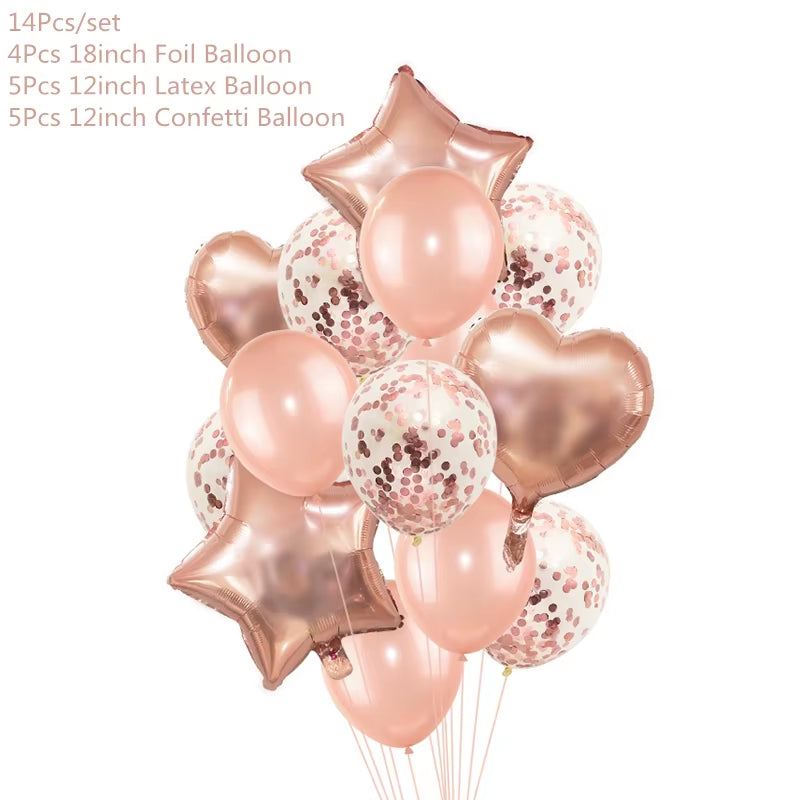 Kit de Decoración Rosa para Bodas | Globos, Oropel y Pancarta
