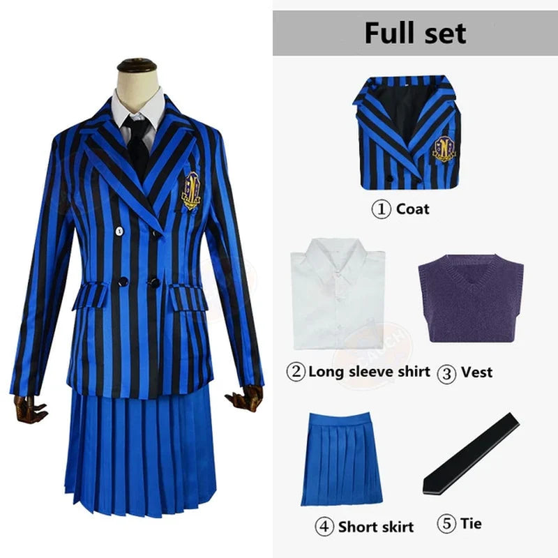 Conjunto de Disfraces Miércoles Addams & Uniformes de la Academia Nevermore – Mujer y Hombre