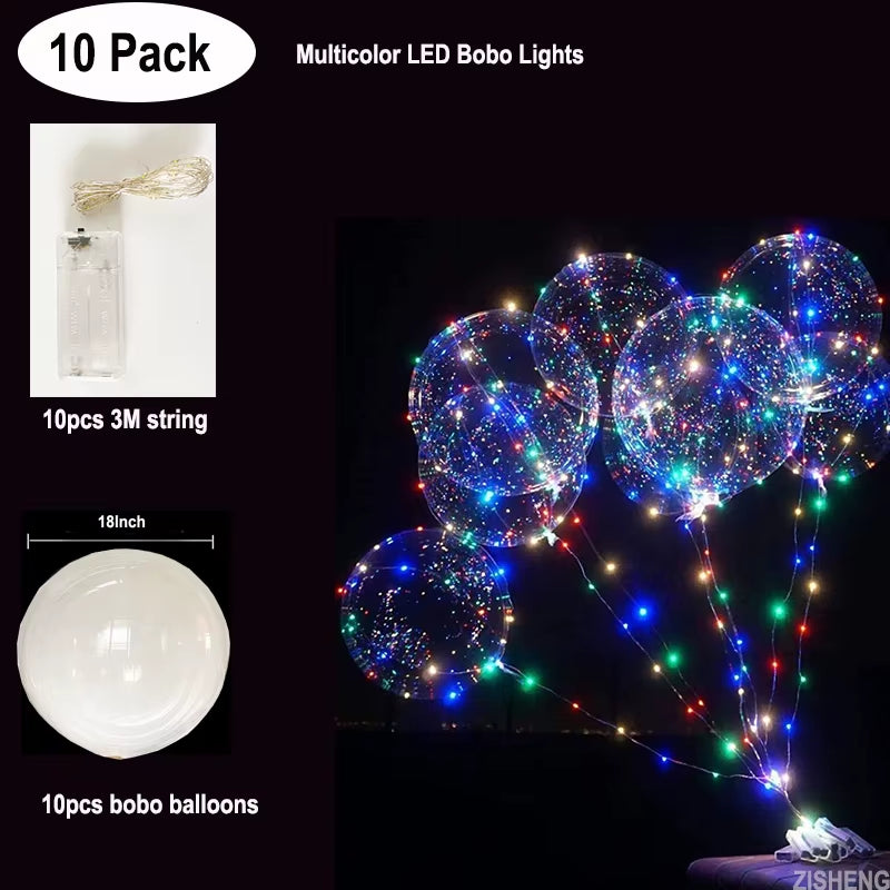 Pack 10 Globos LED Bobo Transparentes con Luces y Helio – Globos Luminosos para Decoración de Fiestas, Bodas y Eventos
