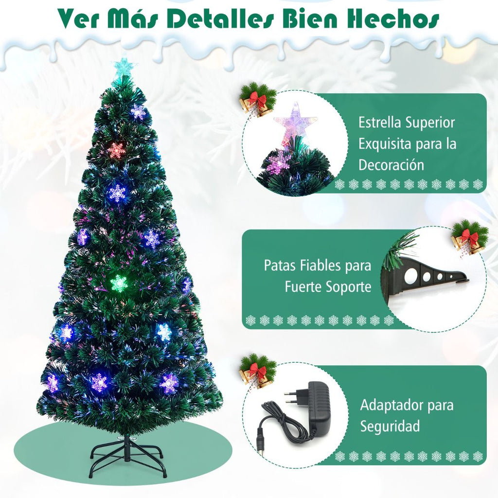 Árbol de Navidad Artificial 180 cm con Luces de Fibra Óptica Multicolor – Árbol 1.8 m Iluminado para Hogar y Fiestas
