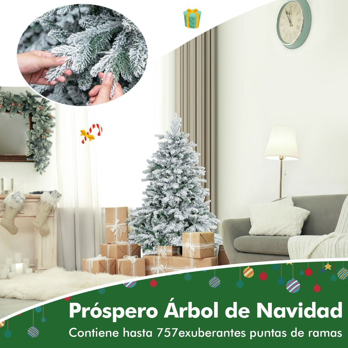 Árbol Navideño 135 cm Nevado y Luces LED