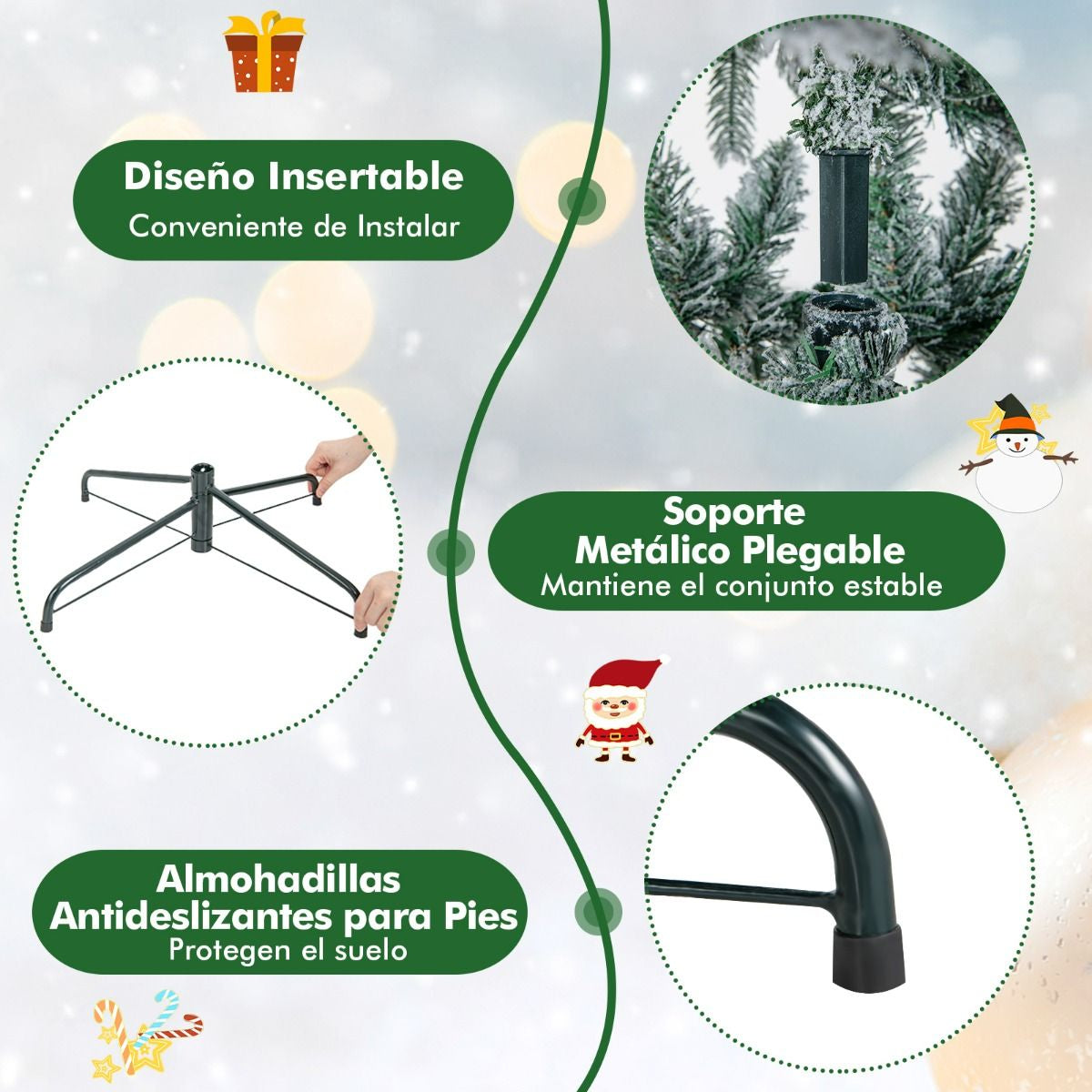 Árbol Navideño 135 cm Nevado y Luces LED