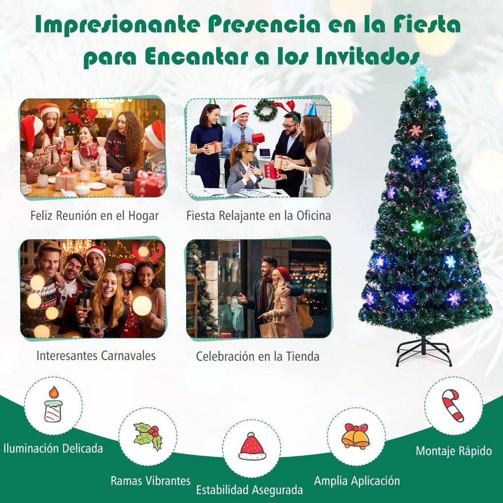 Árbol de Navidad Artificial 180 cm con Luces de Fibra Óptica Multicolor – Árbol 1.8 m Iluminado para Hogar y Fiestas