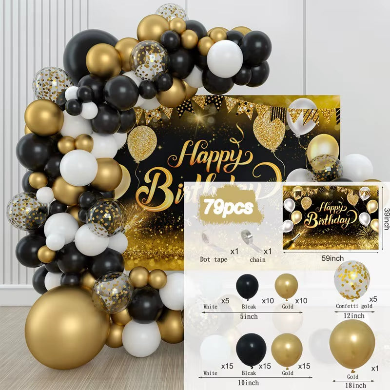 Guirnalda de Globos Negro y Dorado para Fiestas – Arco de Globos Decorativo para Cumpleaños, Bodas, Baby Shower y Despedidas de Soltera