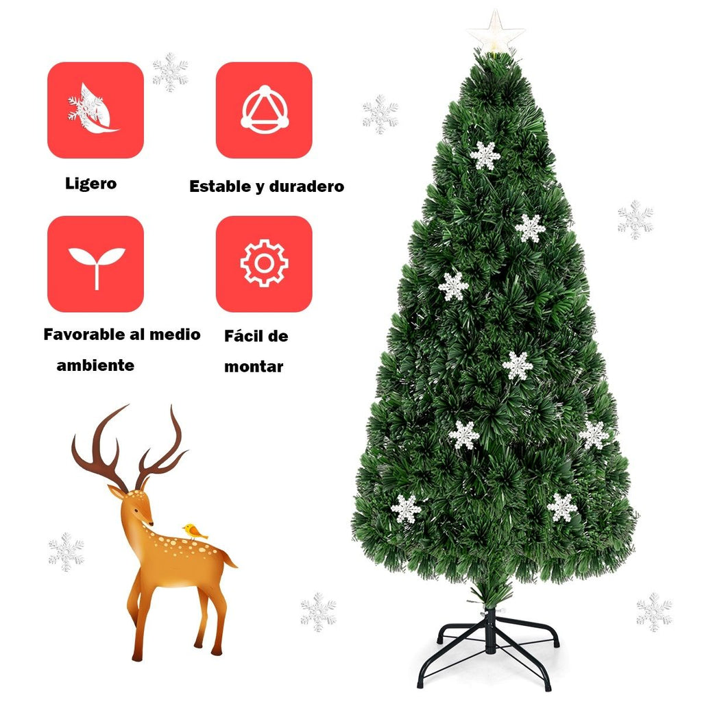 Árbol de Navidad Artificial 180 cm con Luces de Fibra Óptica Multicolor – Árbol 1.8 m Iluminado para Hogar y Fiestas