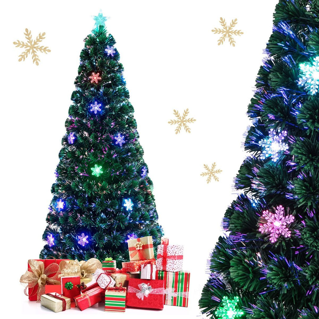 Árbol de Navidad Artificial 180 cm con Luces de Fibra Óptica Multicolor – Árbol 1.8 m Iluminado para Hogar y Fiestas