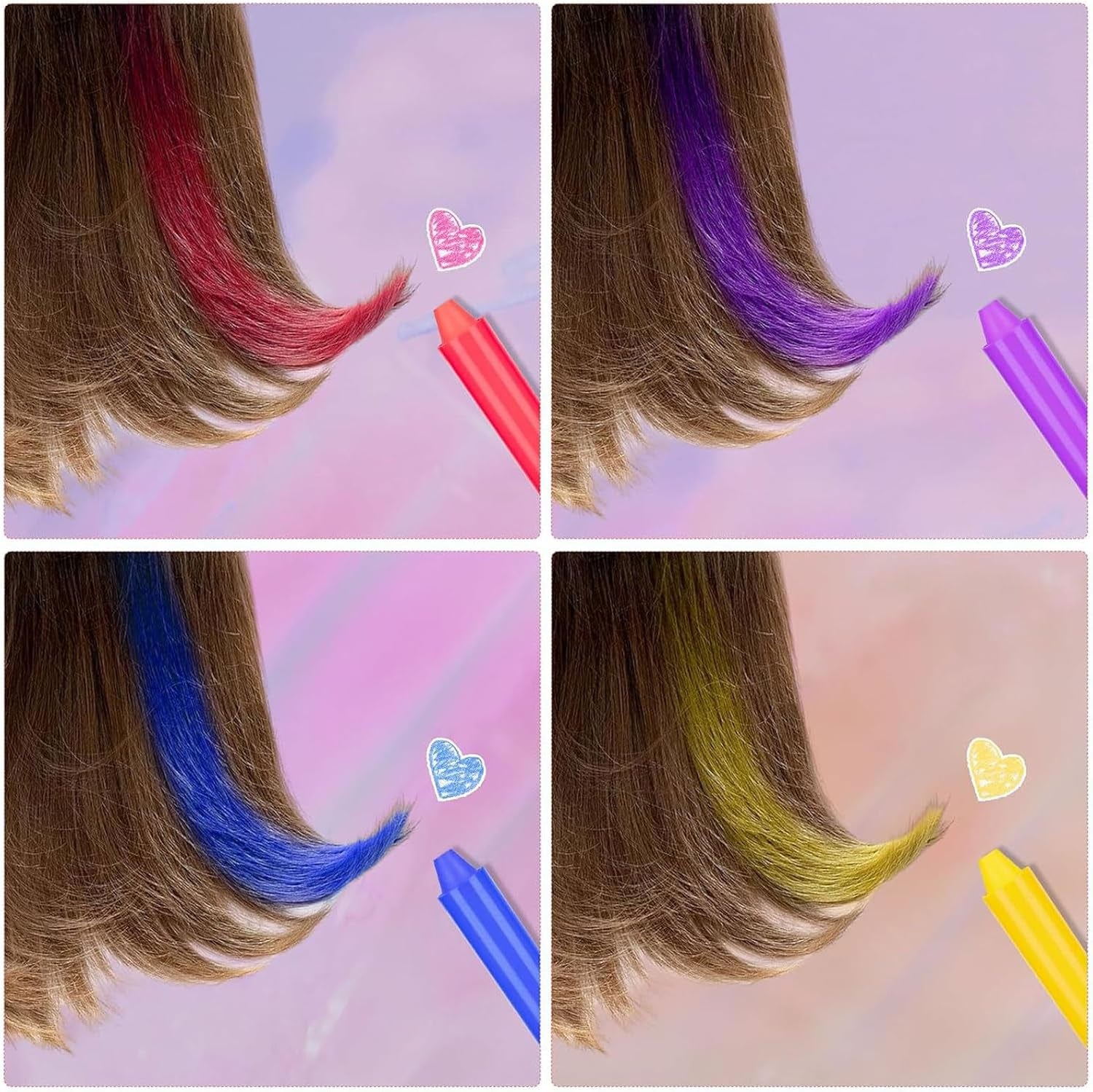 12 Colores Tiza de Pelo – Tizas Temporales Lavables, No Tóxicas para Niños – Fiesta, Cumpleaños, Cosplay