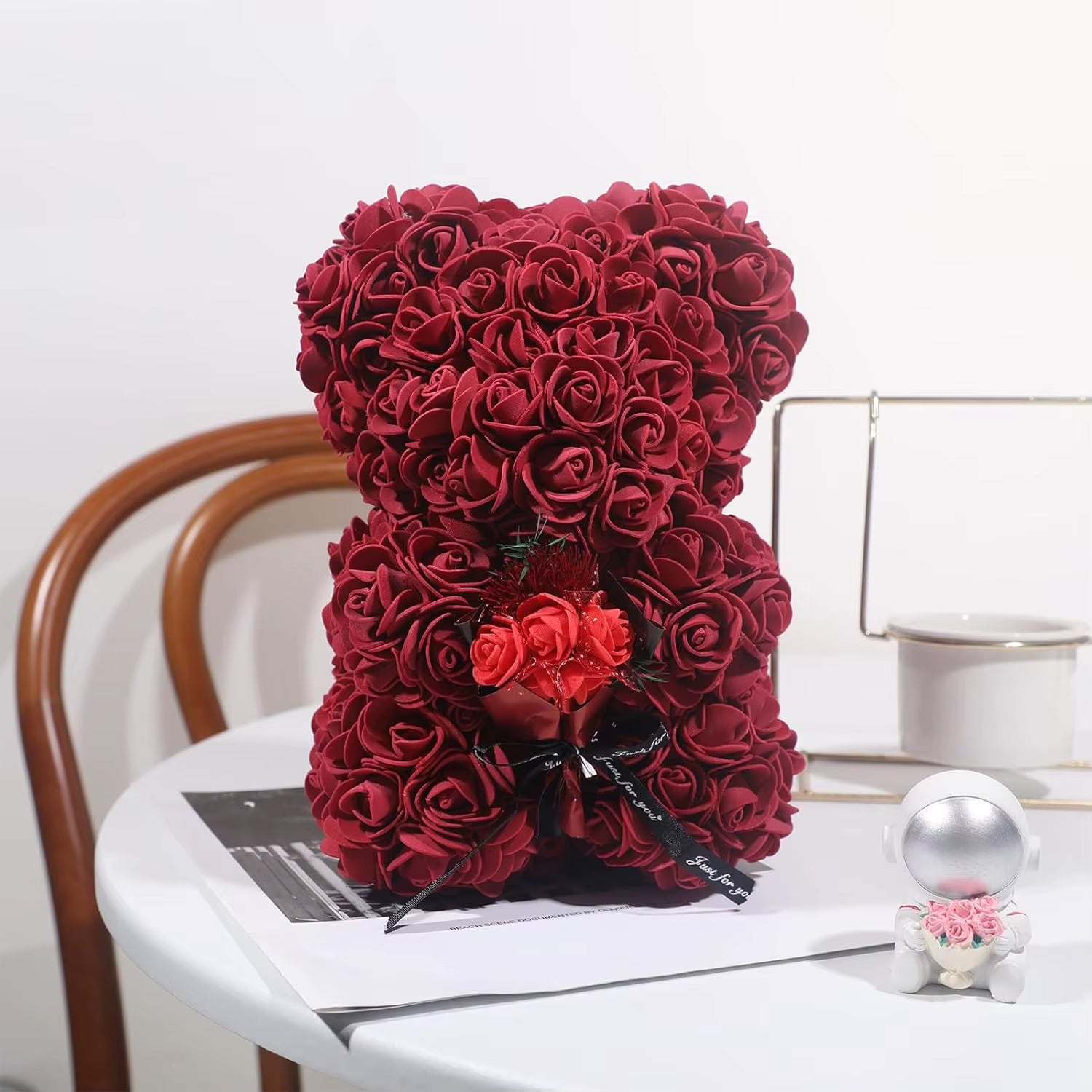 Rose Teddy Bear con Rosas Artificiales | Regalo para Mamá, Novia o Mujer | Cumpleaños, Aniversario y San Valentín