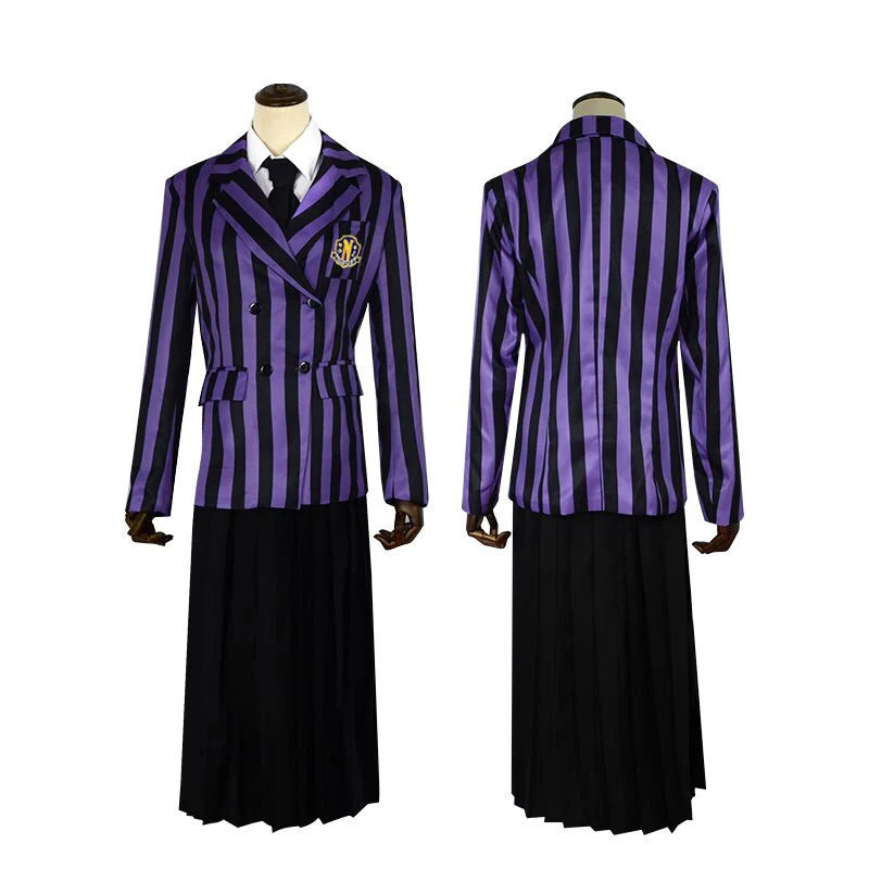 Conjunto de Disfraces Miércoles Addams & Uniformes de la Academia Nevermore – Mujer y Hombre