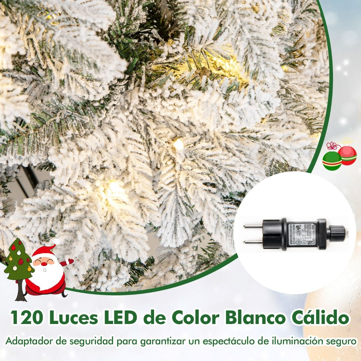 Árbol Navideño 135 cm Nevado y Luces LED