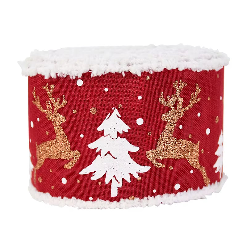 Cinta decorativa navideña de yute con bordados 5mx5cm