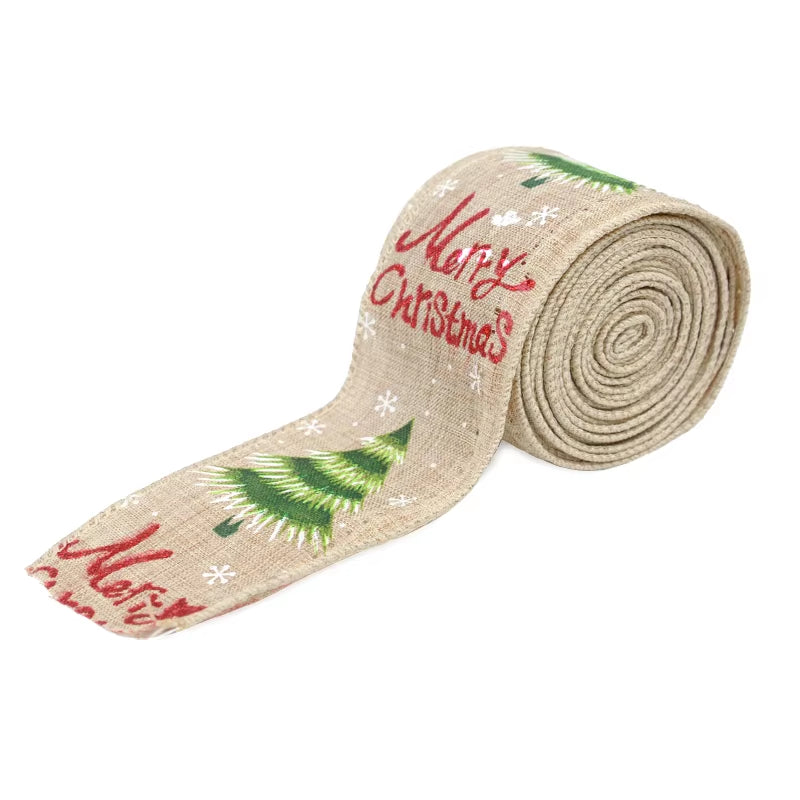 Cinta decorativa navideña de yute con bordados 5mx5cm