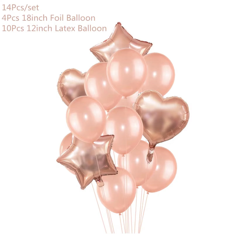Kit de Decoración Rosa para Bodas | Globos, Oropel y Pancarta