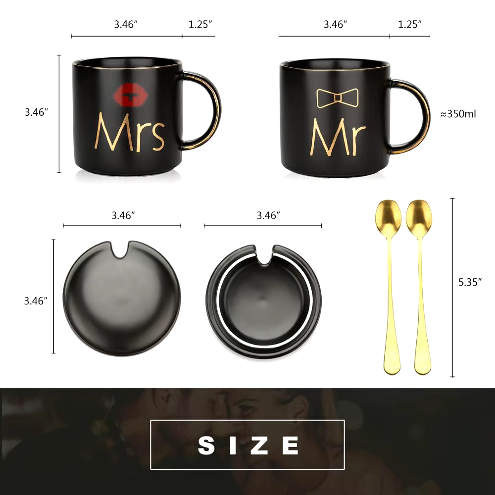Tazas Pareja Mr & Mrs – Set de 2 Tazas de Cerámica Negra | Regalo Creativo para Bodas y Compromisos