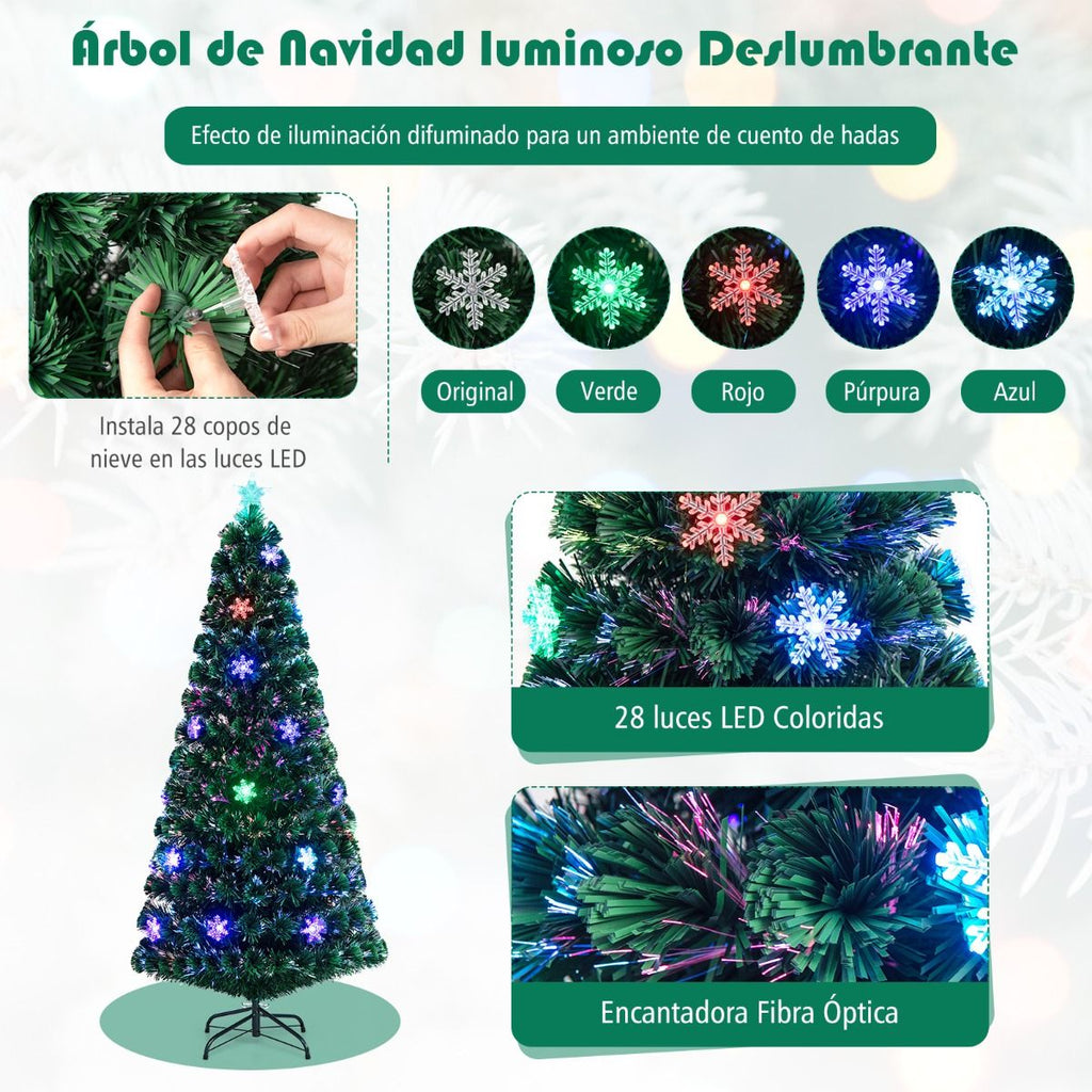 Árbol de Navidad Artificial 180 cm con Luces de Fibra Óptica Multicolor – Árbol 1.8 m Iluminado para Hogar y Fiestas