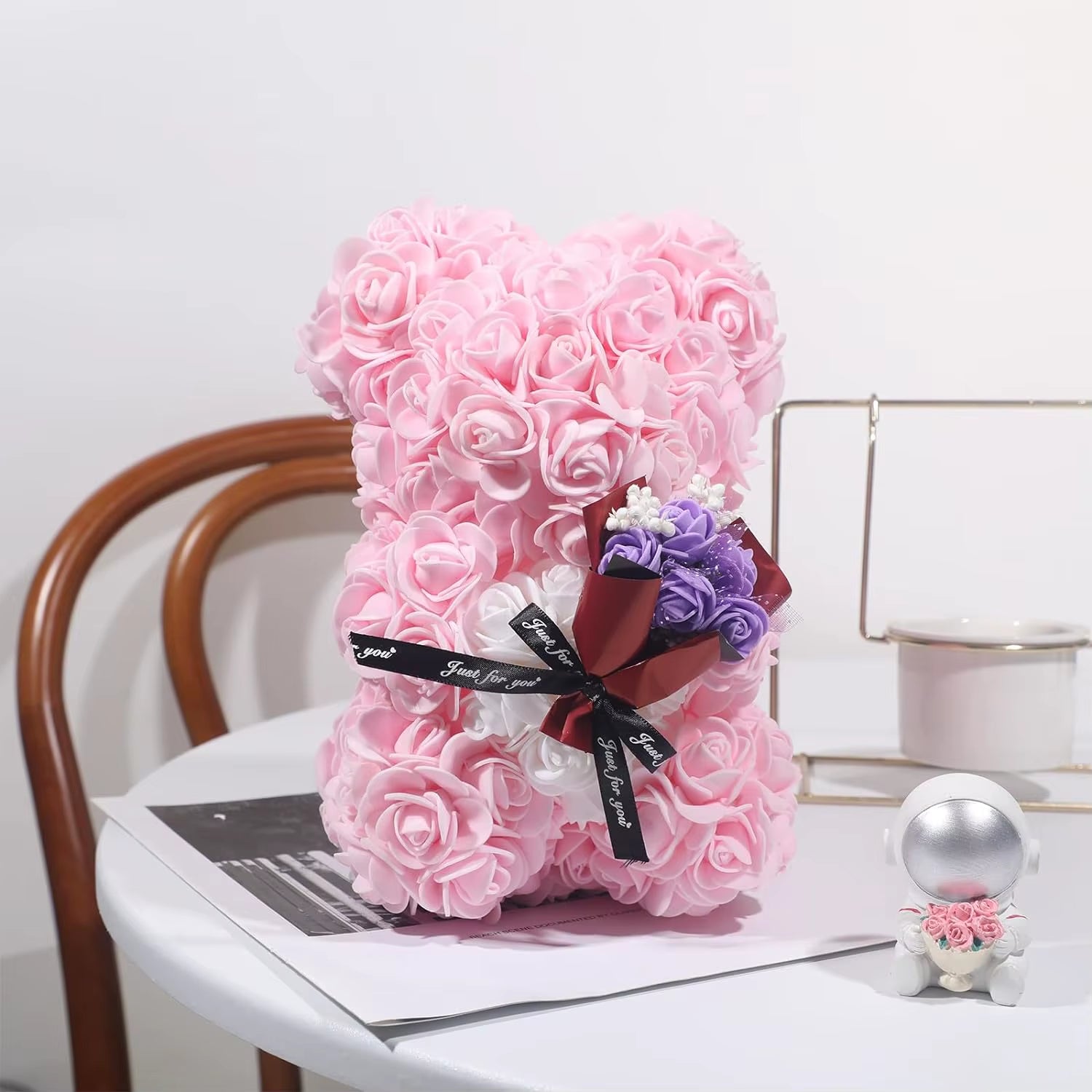 Rose Teddy Bear con Rosas Artificiales | Regalo para Mamá, Novia o Mujer | Cumpleaños, Aniversario y San Valentín