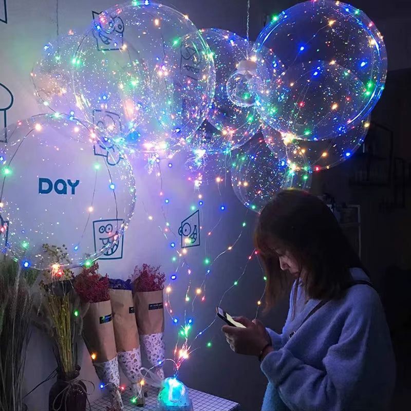Pack 10 Globos LED Bobo Transparentes con Luces y Helio – Globos Luminosos para Decoración de Fiestas, Bodas y Eventos