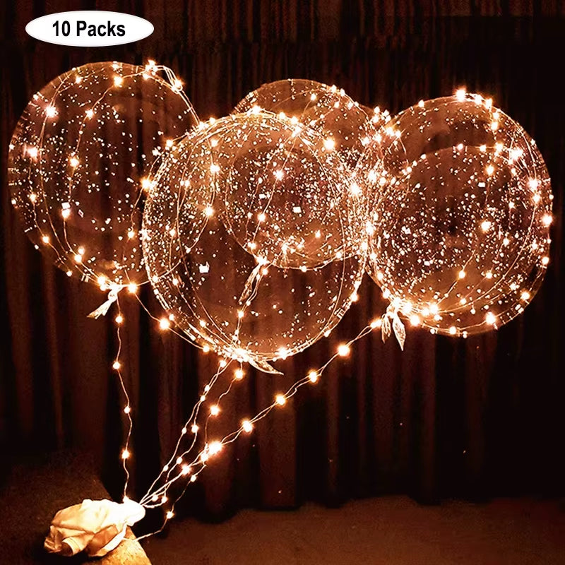 Pack 10 Globos LED Bobo Transparentes con Luces y Helio – Globos Luminosos para Decoración de Fiestas, Bodas y Eventos