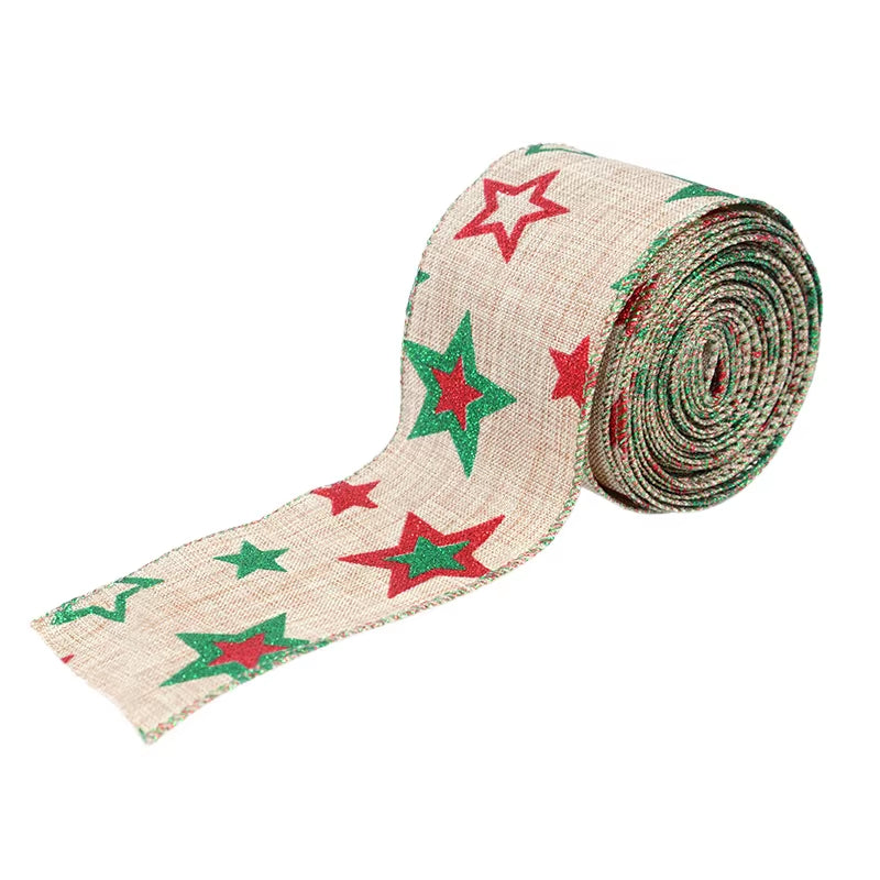 Cinta decorativa navideña de yute con bordados 5mx5cm