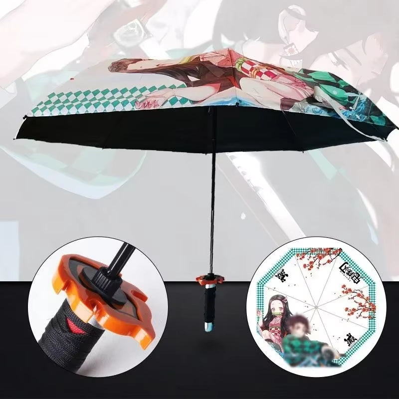 Kimetsu No Yaiba Paraguas – Tanjirou Katana 3 Pliegues | Anime Rain Gear y Accesorios