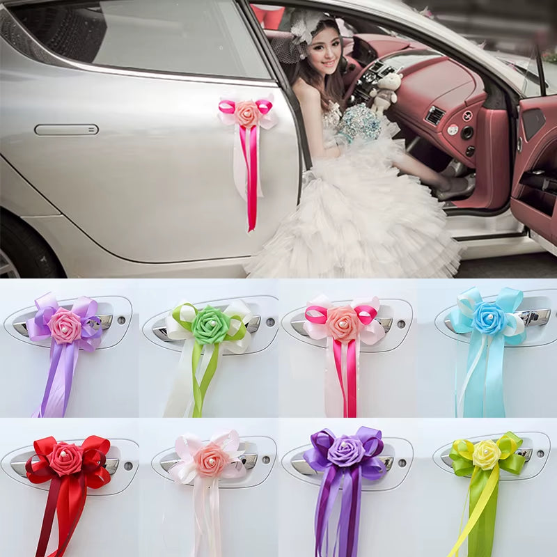 Decoración floral para coche de boda – Detalle elegante para manillas y retrovisores