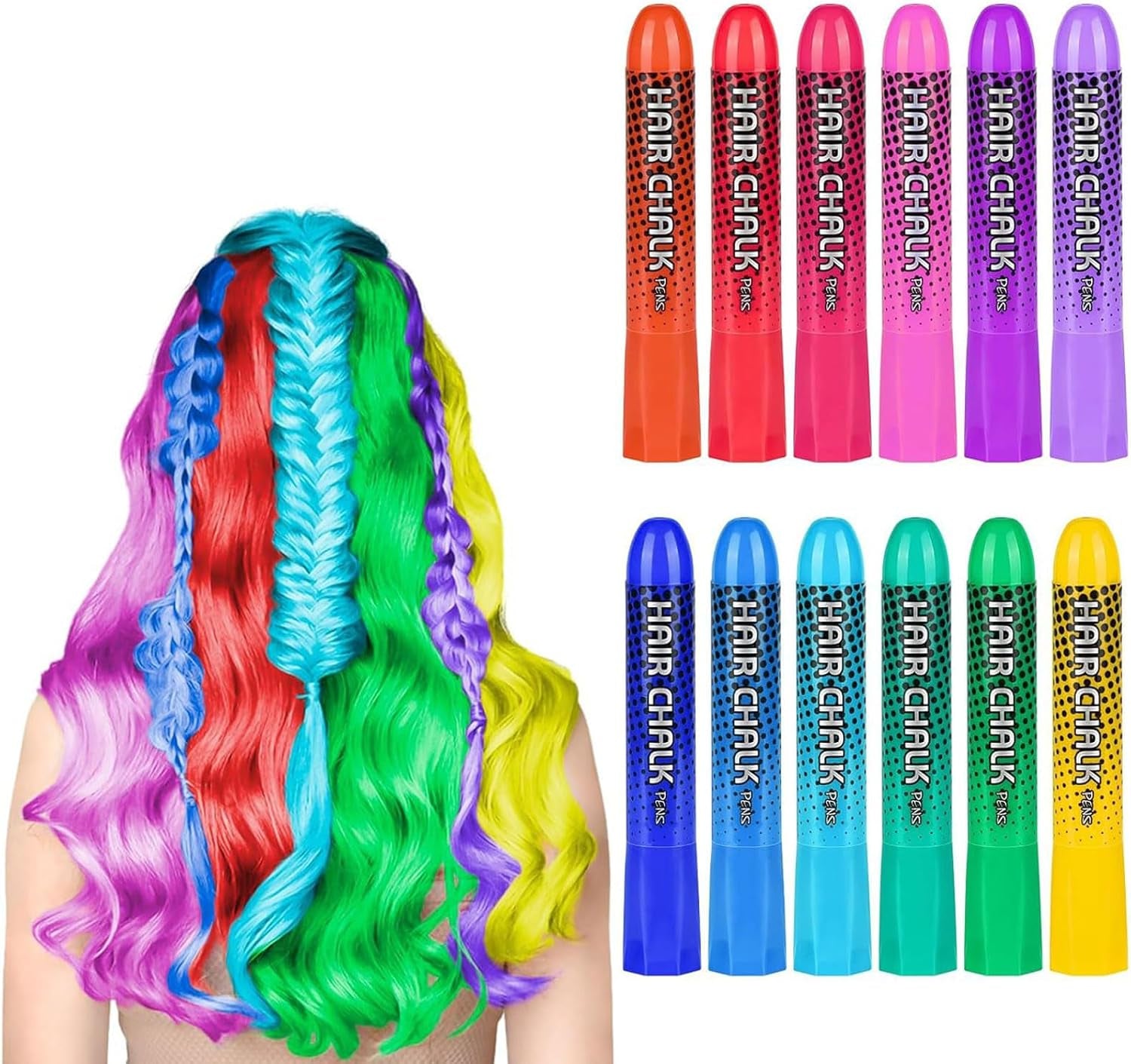 12 Colores Tiza de Pelo – Tizas Temporales Lavables, No Tóxicas para Niños – Fiesta, Cumpleaños, Cosplay