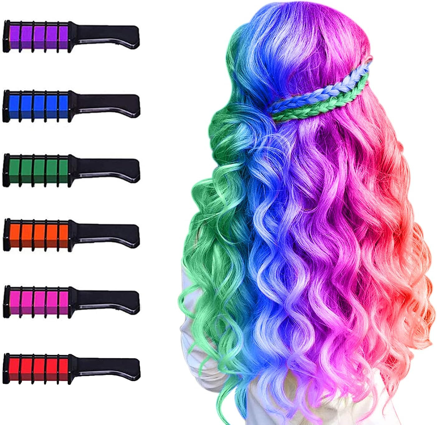 Tiza de Pelo 6 Colores – Peines Hair Chalk Temporales, Seguros y Lavables – Regalo Ideal para Fiesta, Carnaval y Cosplay