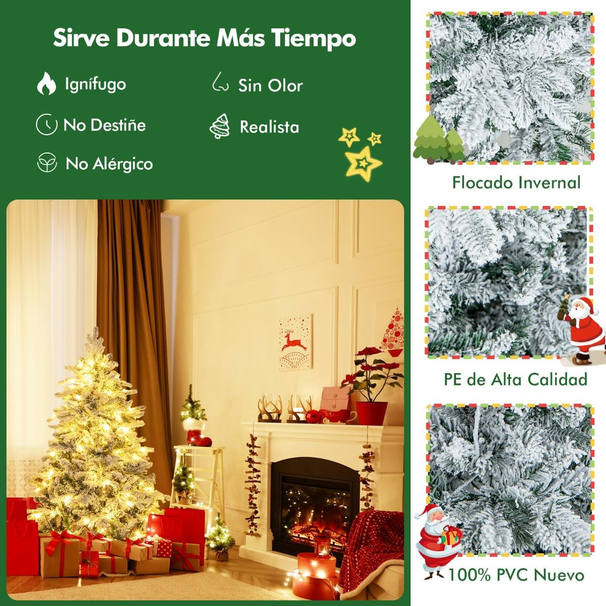 Árbol Navideño 135 cm Nevado y Luces LED